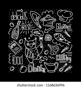 Vector illustration of doodle style on black background with lettering