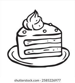 vector illustration in doodle style. piece of birthday cake