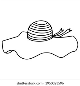 Vector illustration with doodle style ponama. Travel sun protection hat isolated on white background.