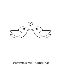 Vector illustration in doodle style. Two doves and a heart