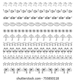 vector illustration of doodle summer border collection set on white background