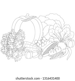 vector illustration of Doodle vegetables, anti-stress coloring