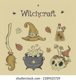 Vector illustration. Doodle. Witch craft