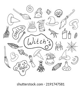 Ilustración del vector
conjunto de brujas de doodle