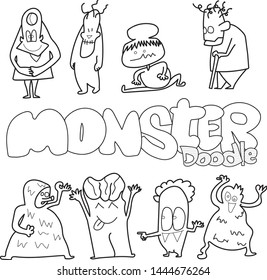 Vector illustration of Doodle,Cute and fun Variety of colors monster, cute Monster background