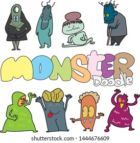 Vector illustration of Doodle,Cute and fun Variety of colors monster, cute Monster background