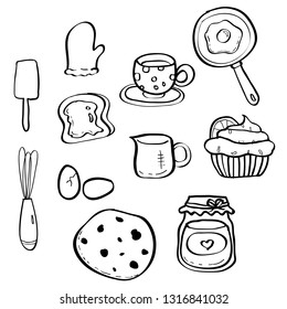 Vector illustration of doodled kitchen icons