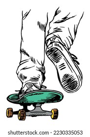 Vector illustration in doodled style of skater legs.