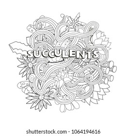 Vector illustration doodles art style, banner succulents, 
All items are separated