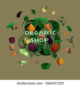 Vector illustration doodles art style, organic shop  vegetables banner, 
All items are separated