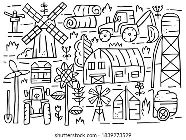 Vektorgrafik mit Doodles im Konzept der landwirtschaftlichen Produktion. Es kann in Webdesign, Verpackung, etc. verwendet werden.