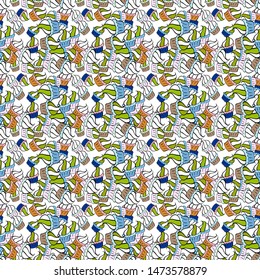 Vector illustration. Doodles pattern. Seamless pattern Abstract cute background. Black, white and green on colors. Design wrapping and gift paper, greeting cards, banner and posters design.