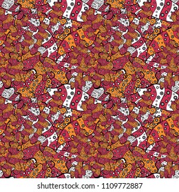 Vector illustration. Doodles pattern for wrapping paper. Black, magenta, orange, white and gray on colors. Abstract nice background.