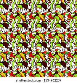 Vector illustration. Doodles pattern for wrapping paper. Seamless pattern Abstract nice background. Black, green and white on colors.