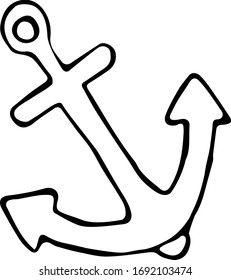 Vector illustration of a Doodle-style anchor on an isolated white background. Concept of tourism, ocean, sea, cruise holidays