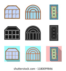 Vector illustration of door and front icon. Set of door and wooden vector icon for stock.