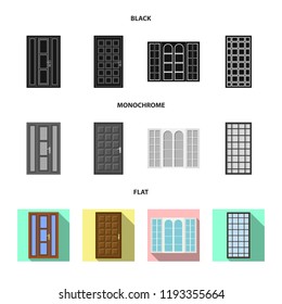 Vector illustration of door and front icon. Collection of door and wooden vector icon for stock.