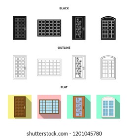 Vector illustration of door and front icon. Collection of door and wooden vector icon for stock.
