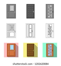 Vector illustration of door and front icon. Set of door and wooden stock vector illustration.