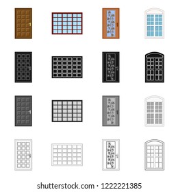 Vector illustration of door and front icon. Set of door and wooden stock symbol for web.