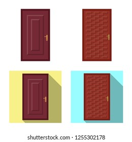 Vector illustration of door and front icon. Collection of door and wooden stock symbol for web.
