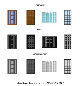 Vector illustration of door and front icon. Set of door and wooden stock symbol for web.