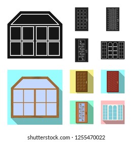 Vector illustration of door and front icon. Set of door and wooden vector icon for stock.