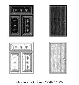 Vector illustration of door and front icon. Set of door and wooden stock symbol for web.