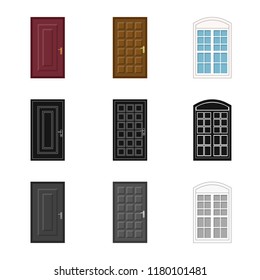Vector illustration of door and front logo. Collection of door and wooden stock symbol for web.