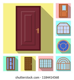 Vector illustration of door and front logo. Set of door and wooden stock vector illustration.