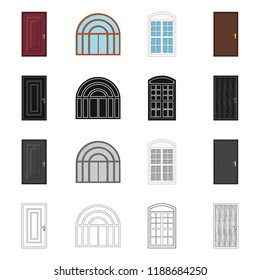 Vector illustration of door and front logo. Collection of door and wooden vector icon for stock.