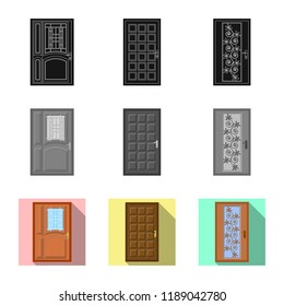 Vector illustration of door and front logo. Collection of door and wooden stock vector illustration.