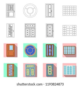 Vector illustration of door and front logo. Collection of door and wooden vector icon for stock.