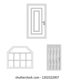 Vector illustration of door and front logo. Collection of door and wooden stock symbol for web.