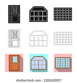Vector illustration of door and front logo. Collection of door and wooden stock symbol for web.
