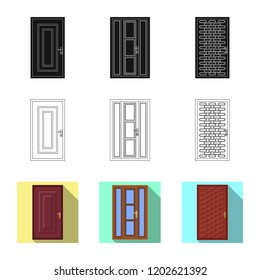 Vector illustration of door and front logo. Collection of door and wooden vector icon for stock.