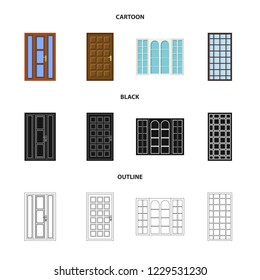 Vector illustration of door and front logo. Set of door and wooden stock symbol for web.