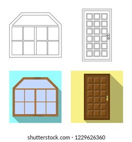 Vector illustration of door and front logo. Collection of door and wooden stock symbol for web.