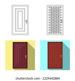 Vector illustration of door and front logo. Collection of door and wooden vector icon for stock.
