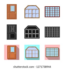 Vector illustration of door and front logo. Collection of door and wooden stock symbol for web.