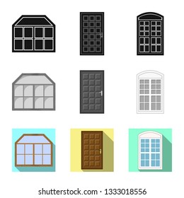 Vector illustration of door and front logo. Set of door and wooden vector icon for stock.