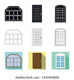 Vector illustration of door and front logo. Set of door and wooden vector icon for stock.