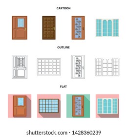Vector illustration of door and front logo. Set of door and wooden stock symbol for web.