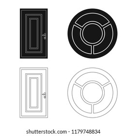 Vector illustration of door and front sign. Set of door and wooden vector icon for stock.