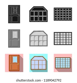 Vector illustration of door and front sign. Set of door and wooden vector icon for stock.