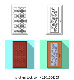 Vector illustration of door and front sign. Set of door and wooden stock symbol for web.