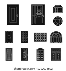 Vector illustration of door and front sign. Collection of door and wooden vector icon for stock.