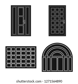 Vector illustration of door and front sign. Collection of door and wooden stock symbol for web.