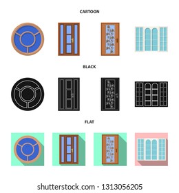 Vector illustration of door and front sign. Set of door and wooden stock symbol for web.