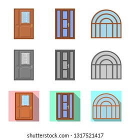 Vector illustration of door and front sign. Set of door and wooden stock vector illustration.